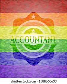 Accountant on mosaic background with the colors of the LGBT flag