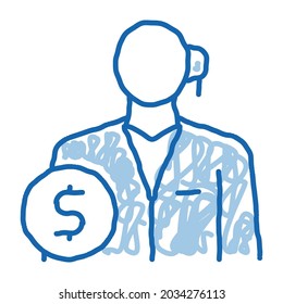 la profesión contable esboza un vector de icono. Señal de profesión de contador de arte de línea de doodle azul dibujado a mano. ilustración de símbolo aislado