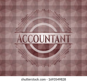 Accountant red seamless emblem or badge with abstract geometric polygonal pattern background.