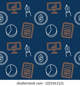 Accountant seamless pattern design, bookkeeping repeat background template, banking consultant icons, financial advisor business vector, accounting repetitive illustration, surface wallpaper