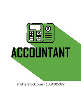 Accountant simple illustration with long shadow style. Easy to edit with vector file. Can use for your logo, icon and illustration. Especially about business accounting.