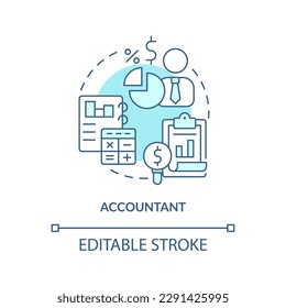 Accountant turquoise concept icon. Professional service. Accounting career abstract idea thin line illustration. Isolated outline drawing. Editable stroke. Arial, Myriad Pro-Bold fonts used