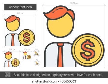 Icono de línea vector contable aislado en fondo blanco. Icono de línea contable para infografía, sitio web o aplicación. Icono escalable diseñado en un sistema de cuadrícula.
