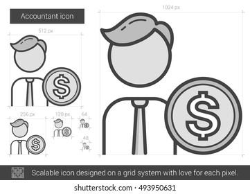Accountant vector line icon isolated on white background. Accountant line icon for infographic, website or app. Scalable icon designed on a grid system.