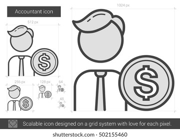 Rechnungsführendes Vektorsymbol einzeln auf weißem Hintergrund. Accountant line Icon für Infografik, Website oder App. Skalierbares Symbol, das auf einem Gittersystem entworfen wurde.