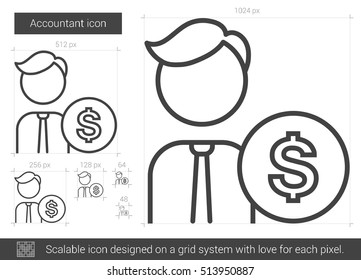 Icono de línea vector contable aislado en fondo blanco. Icono de línea contable para infografía, sitio web o aplicación. Icono escalable diseñado en un sistema de cuadrícula.