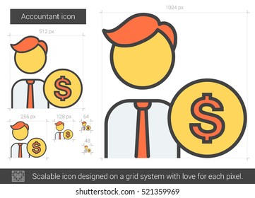 Accountant vector line icon isolated on white background. Accountant line icon for infographic, website or app. Scalable icon designed on a grid system.