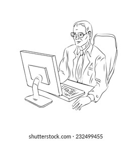 Accountant work place tools sitting on table  sketch vector illustration