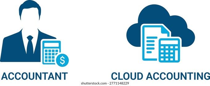 Accountant working on cloud accounting with laptop and papers