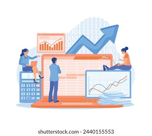 Accountants prepare financial balance sheets. Make bookkeeping for annual reports. Accounting concepts. Flat vector illustration.