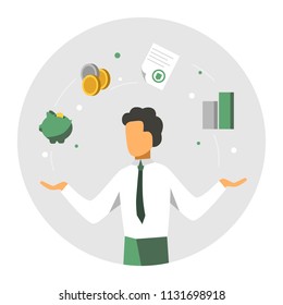 Accounter Balance Finansial Icons. Accounitg And Audit Concept. Modern Colorful Design. Vector Illustration.