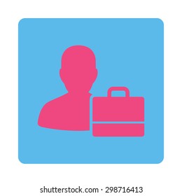Accounter icon from Commerce Buttons OverColor Set. Vector style is pink and blue colors, flat square rounded button, white background.