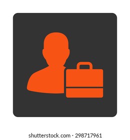 Accounter icon from Commerce Buttons OverColor Set. Vector style is orange and gray colors, flat square rounded button, white background.