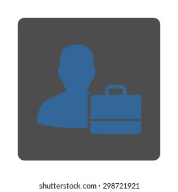 Accounter icon from Commerce Buttons OverColor Set. Vector style is cobalt and gray colors, flat square rounded button, white background.