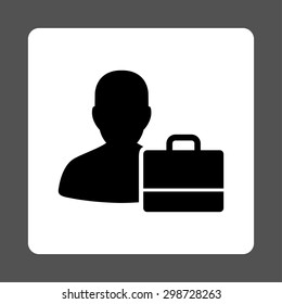 Accounter icon from Commerce Buttons OverColor Set. Vector style is black and white colors, flat square rounded button, gray background.