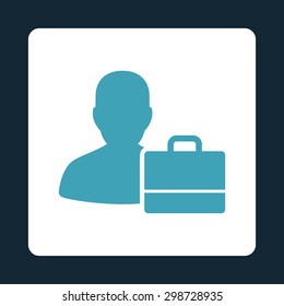 Accounter icon from Commerce Buttons OverColor Set. Vector style is blue and white colors, flat square rounded button, dark blue background.