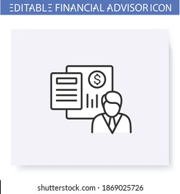 Accounter line icon. Finance account specialist. Consulting in business, accounting and financial control. Capital management and improvement. Isolated vector illustration. Editable stroke 