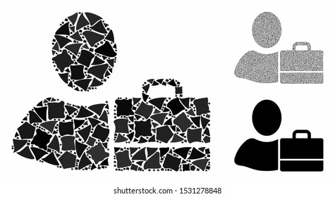 Accounter mosaic of joggly pieces in variable sizes and color tones, based on accounter icon. Vector humpy pieces are combined into collage. Accounter icons collage with dotted pattern.