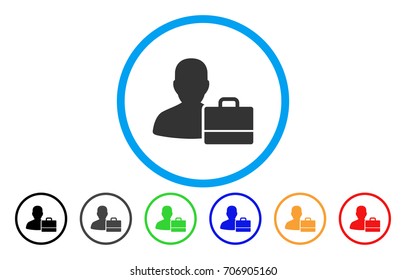 Accounter vector rounded icon. Image style is a flat gray icon symbol inside a blue circle. Additional color versions are grey, black, blue, green, red, orange.