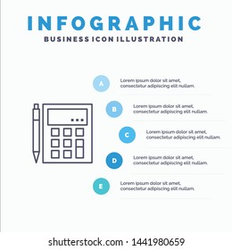 Accounting, Account, Calculate, Calculation, Calculator, Financial, Math Line icon with 5 steps presentation infographics Background