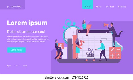 Accounting app vector illustration. Professionals working on financial reports, analyzing data sheet. Team of accountant using bookkeeping software
