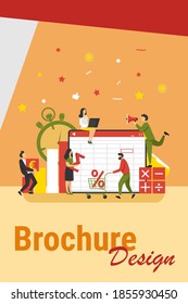 Accounting app vector illustration. Professionals working on financial reports, analyzing data sheet. Team of accountant using bookkeeping software