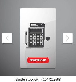 Accounting, audit, banking, calculation, calculator Glyph Icon in Carousal Pagination Slider Design & Red Download Button