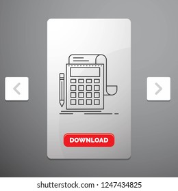 Accounting, audit, banking, calculation, calculator Line Icon in Carousal Pagination Slider Design & Red Download Button