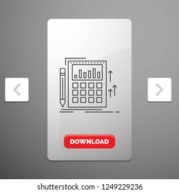 Accounting, audit, banking, calculation, calculator Line Icon in Carousal Pagination Slider Design & Red Download Button