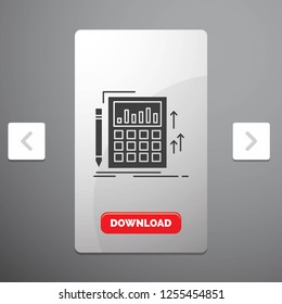 Accounting, audit, banking, calculation, calculator Glyph Icon in Carousal Pagination Slider Design & Red Download Button