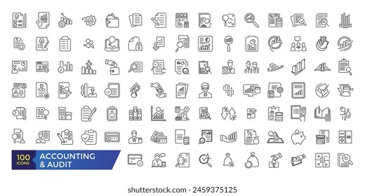 Accounting and audit icon collection. Business symbols. Editable stroke.
