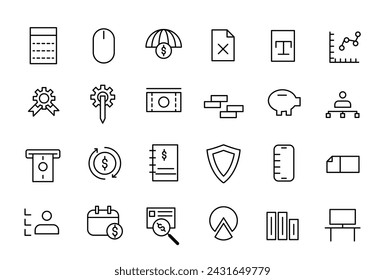 Accounting and audit icon set. Taxes and accounting line icons collection. Check and audit line icons collection.