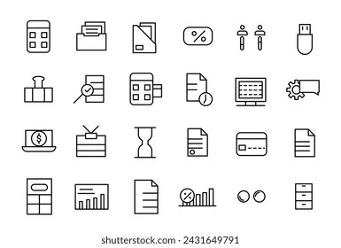 Accounting and audit icon set. Taxes and accounting line icons collection. Check and audit line icons collection.