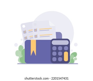 Accounting and auditing, calculations. Case archive for document, reports. Business folder, document. Vector illustration