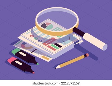 accounting and auditing, icons isometric style