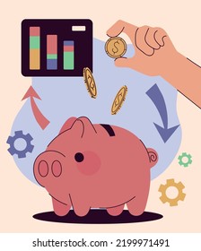 accounting and auditing, piggy bank and money