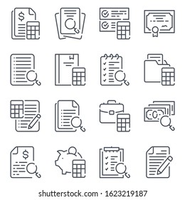 Accounting Auditing Related Line Icon Set Stock Vector (Royalty Free ...