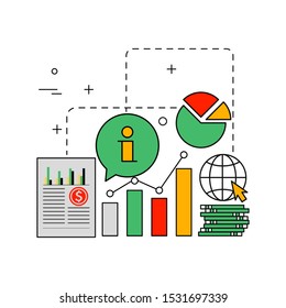 Accounting, auditing, tax concept. Flat outline thin line illustration. Isolated on white background. 