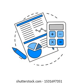 Accounting, auditing, tax concept. Flat outline thin line illustration. Isolated on white background. 