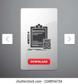 Accounting, banking, calculator, finance, Audit Glyph Icon in Carousal Pagination Slider Design & Red Download Button