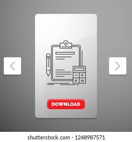 Accounting, banking, calculator, finance, Audit Line Icon in Carousal Pagination Slider Design & Red Download Button