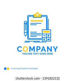 Accounting, banking, calculator, finance, Audit Blue Yellow Business Logo template. Creative Design Template Place for Tagline.