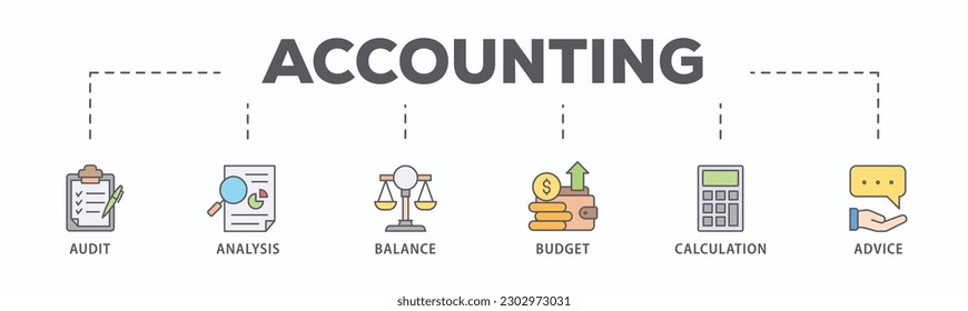 Accounting banner web icon vector illustration concept for business and finance with an icon of the audit, analysis, balance, budget, calculation, and advice
