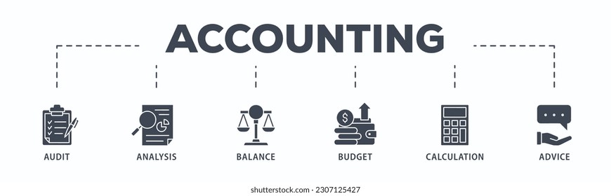 Accounting banner web icon vector illustration concept for business and finance with an icon of the audit, analysis, balance, budget, calculation, and advice
