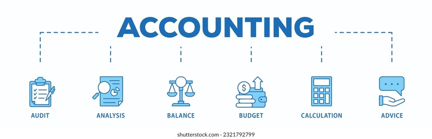 Accounting banner web icon vector illustration concept for business and finance with an icon of the audit, analysis, balance, budget, calculation, and advice