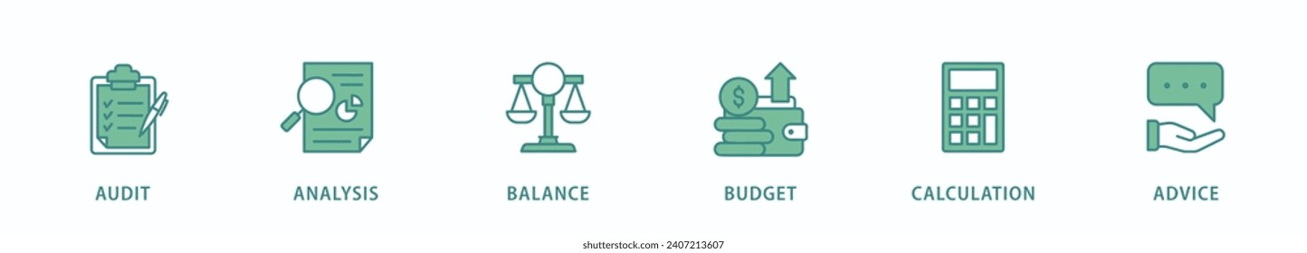 Accounting banner web icon vector illustration concept for business and finance with an icon of the audit, analysis, balance, budget, calculation, and advice