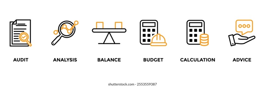 Accounting banner web icon vector illustration concept for business and finance with an icon of the audit, analysis, balance, budget, calculation, and advice