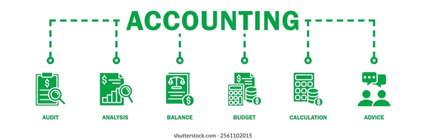 Accounting banner web icon vector illustration concept for business and finance with an icon of the audit, analysis, balance, budget, calculation, and advice