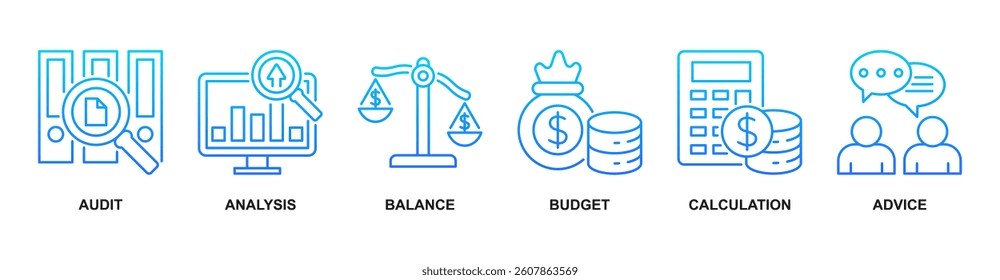 Accounting banner web icon vector illustration concept for business and finance with an icon of the audit, analysis, balance, budget, calculation, and advice