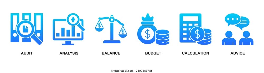 Accounting banner web icon vector illustration concept for business and finance with an icon of the audit, analysis, balance, budget, calculation, and advice